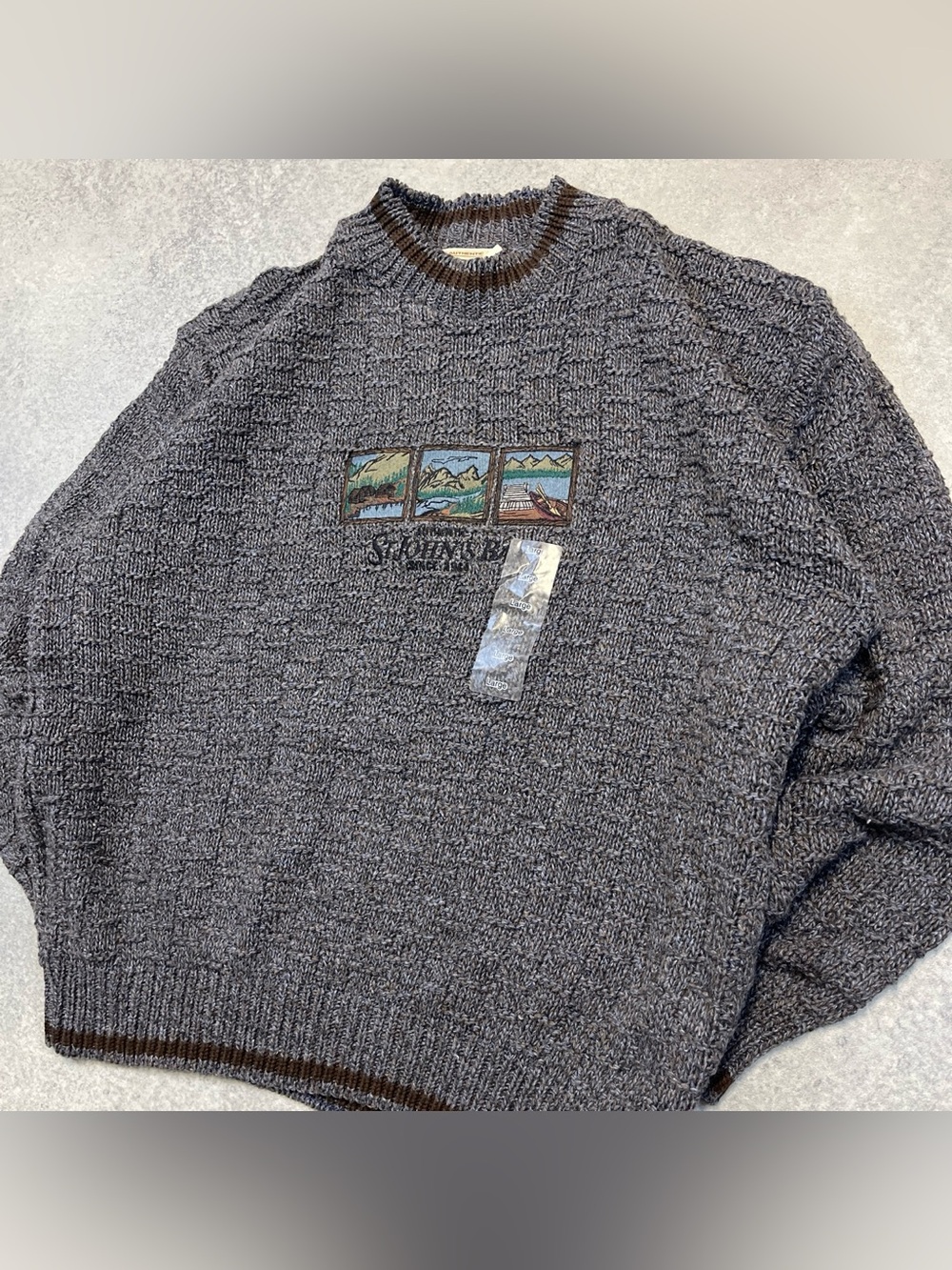 vintage 90’s St. John’s Bay brown blue blend cotton knit nature sweater - Picture 2 of 8